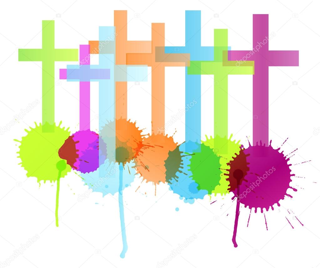 Cross with color splashes background isolated vector abstract Ch