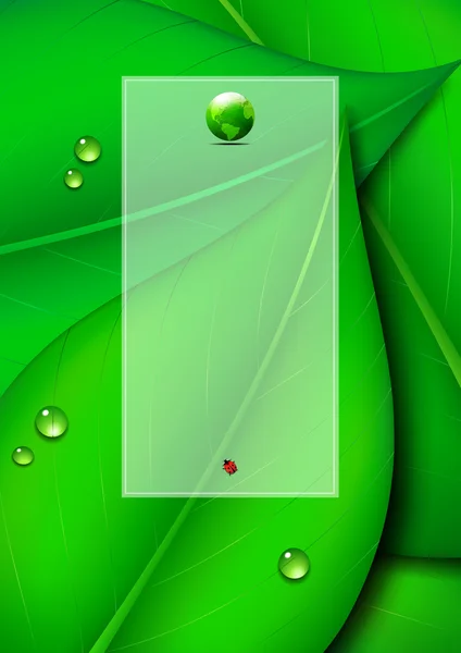 Φόντο πράσινο φύλλο με πίνακα "κείμενο" και πράσινο κόσμο — Διανυσματικό Αρχείο