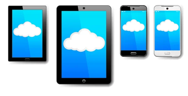 Tablet, Ordenador, Teléfono, Celular, Inteligente, Móvil, Conexión a la Nube — Vector de stock