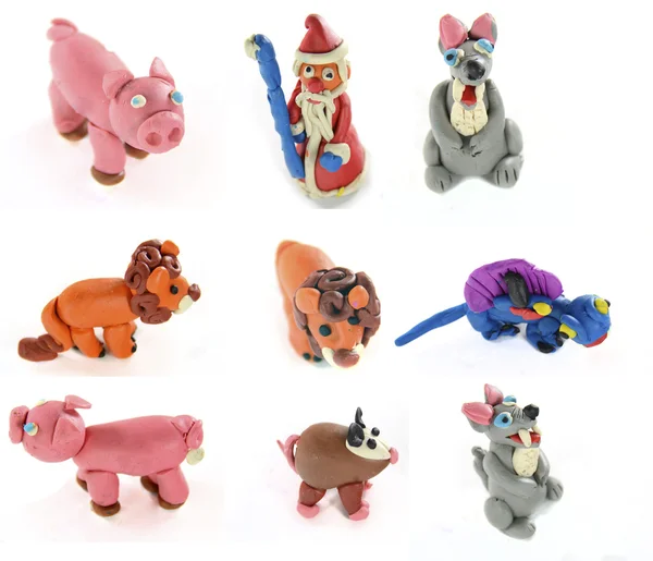 Set of plasticine craft figures made by che child — Stock Photo, Image