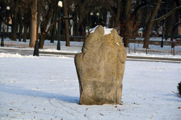 De pie piedra con tallado en el parque Chernihiv — Foto de Stock