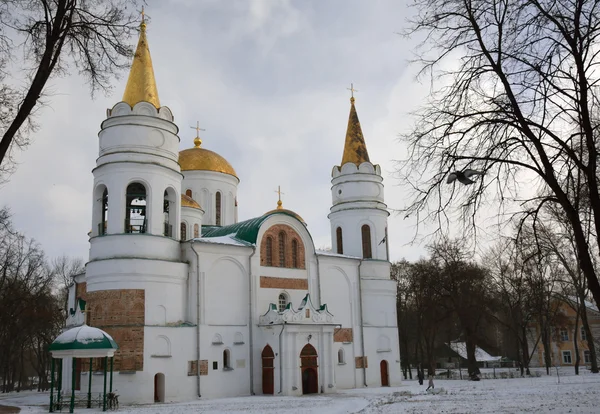 Transfiguration cathedral, in winter with the alcove and a flyin — Stock Photo, Image