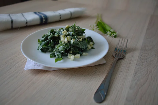 Ukrainian salad with wild leek — Stock Photo, Image