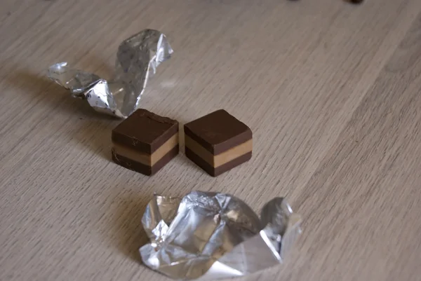Square chocolates without the foil — Stock Photo, Image