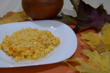 closeup darı ile pişmiş kabak püresi