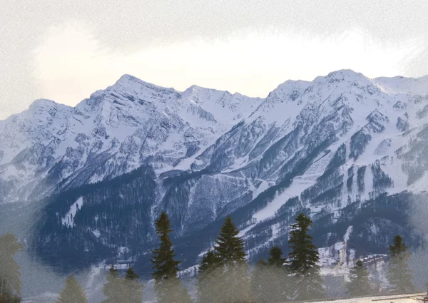 Berge im Winter und ein frostiger Rahmen — Stockfoto