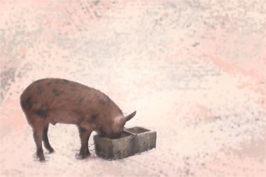 kahverengi domuz besleme, suluboya taklit