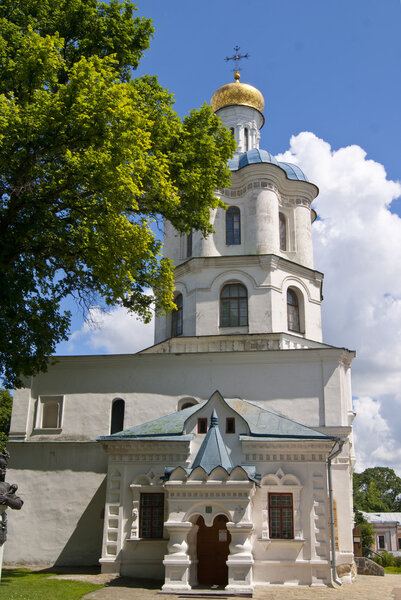 Side view detail of Chernihiv Collegium, with a porch