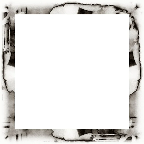 Grunge Cornice Graffiata Texture Acquerello Bianco Nero Copia Spazio Centro — Foto Stock