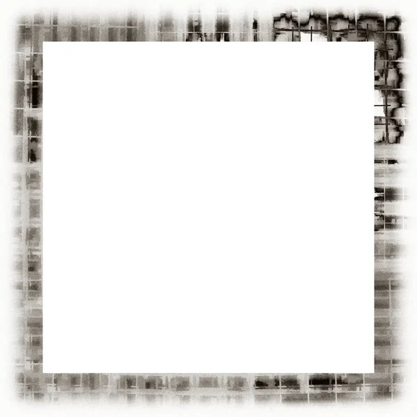 Grunge Scratched Frame Watercolor Texture Black White Copy Space Middle — Stock Photo, Image