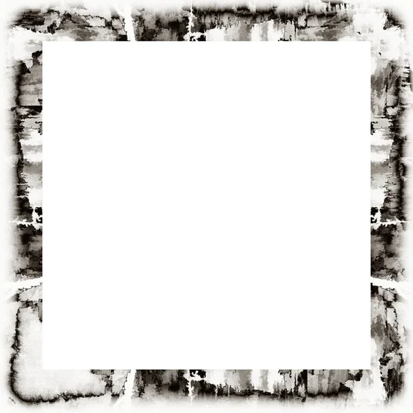 Grunge Scratched Frame Watercolor Texture Black White Copy Space Middle — Stock Photo, Image