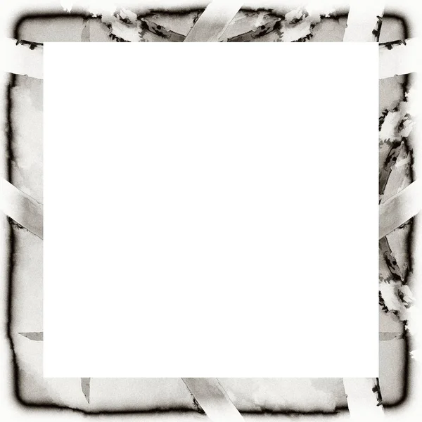 Grunge Scratched Frame Watercolor Texture Black White Copy Space Middle — Stock Photo, Image