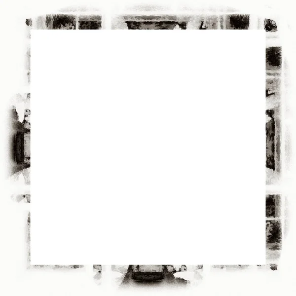 Grunge Scratched Frame Watercolor Texture Black White Copy Space Middle — Stock Photo, Image