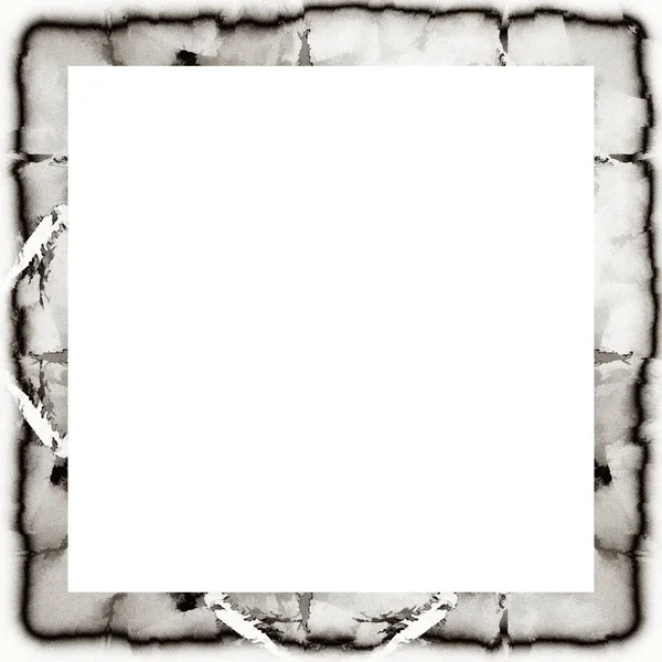 Grunge Scratched Frame Watercolor Texture Black White Copy Space Middle — Stock Photo, Image