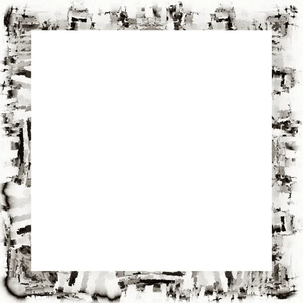 Grunge Scratched Frame Watercolor Texture Black White Copy Space Middle — Stock Photo, Image