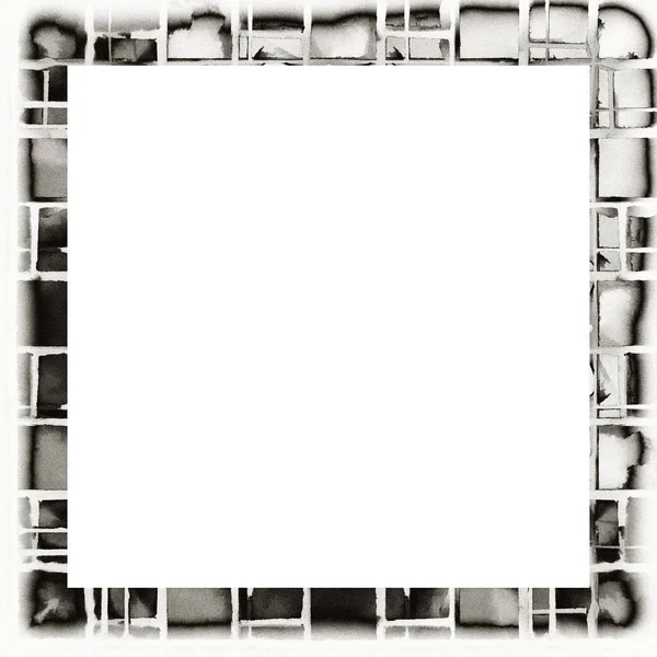 Grunge Scratched Frame Watercolor Texture Black White Copy Space Middle — Stock Photo, Image