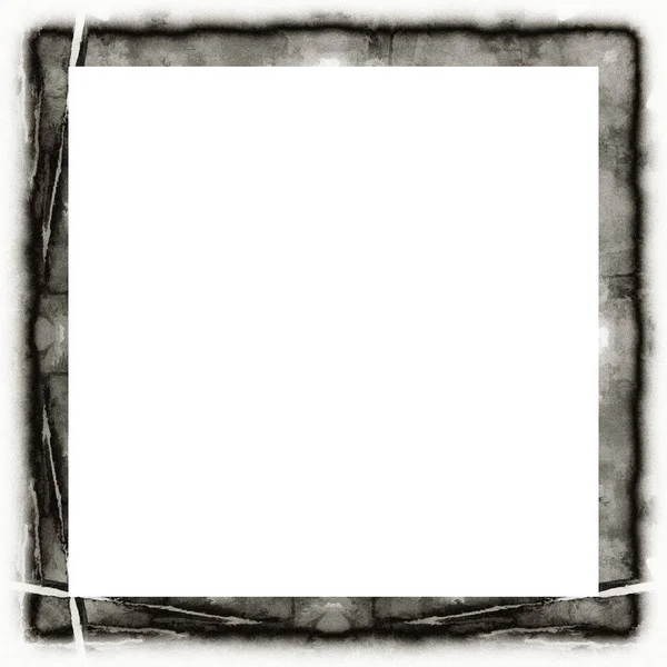 Grunge Scratched Frame Watercolor Texture Black White Copy Space Middle — Stock Photo, Image