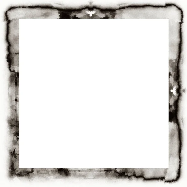 Grunge Salissant Texture Aquarelle Cadre Mural Noir Blanc Espace Vide — Photo