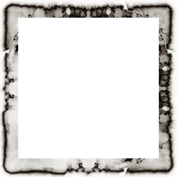 Grunge Scratched Frame Watercolor Texture Black White Copy Space Middle — Stock Photo, Image