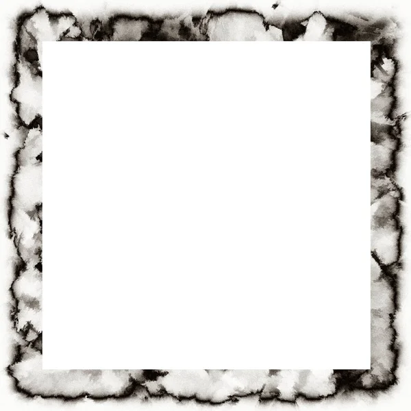 Grunge Watercolor Texture Black White Wall Frame Empty Space Middle — Stock Photo, Image