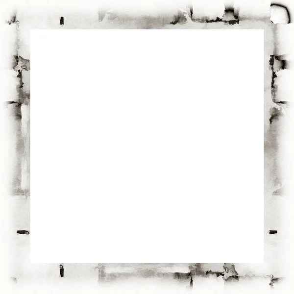 Grunge Scratched Frame Watercolor Texture Black White Copy Space Middle — Stock Photo, Image