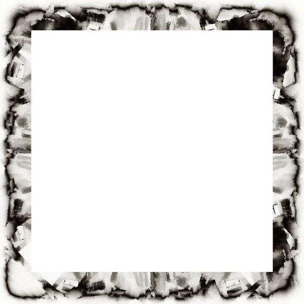 Grunge Scratched Frame Watercolor Texture Black White Copy Space Middle — Stock Photo, Image