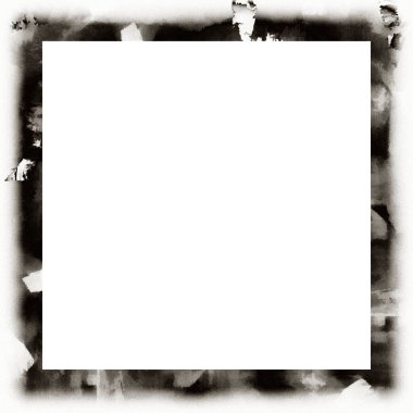 Çizik ve suluboya efektlerle siyah beyaz desenli Grunge çerçeve. Resim veya reklam metni için ortadaki alanı kopyala.   