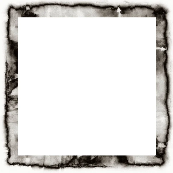 Grunge Salissant Texture Aquarelle Cadre Mural Noir Blanc Espace Vide — Photo