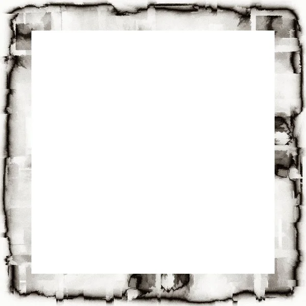 Grunge Scratched Frame Watercolor Texture Black White Copy Space Middle — Stock Photo, Image