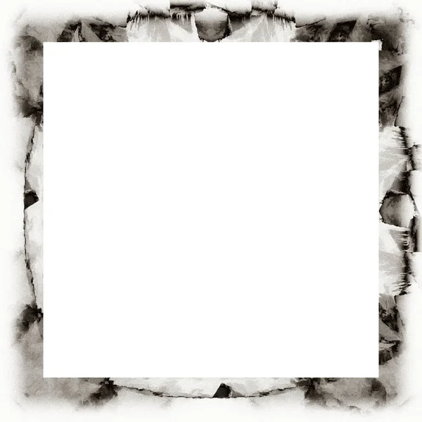 Grunge Scratched Watercolor Texture Black White Wall Frame Copy Space — Stock Photo, Image