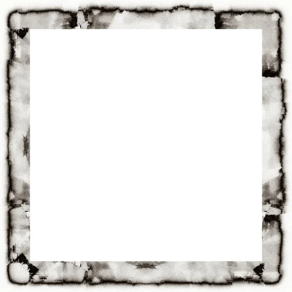 Grunge Scratched Frame Watercolor Texture Black White Copy Space Middle — Stock Photo, Image