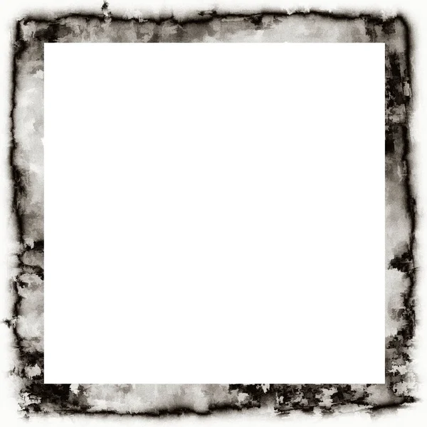 Grunge Watercolor Texture Black White Wall Frame Empty Space Middle — Stock Photo, Image