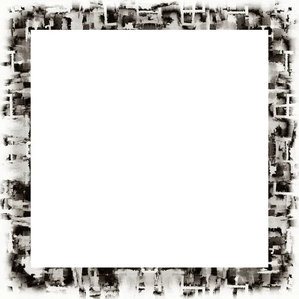 Grunge Arranhado Quadro Aquarela Textura Preto Branco Copiar Espaço Meio — Fotografia de Stock