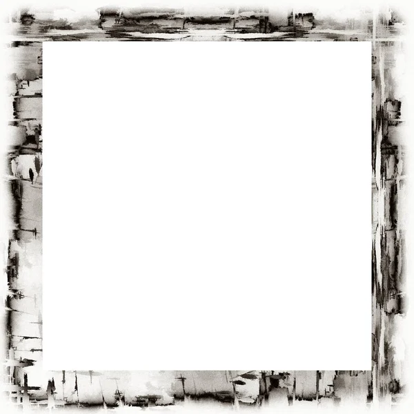 Grunge Zerkratzter Rahmen Aquarell Textur Schwarz Weiß Kopierplatz Der Mitte — Stockfoto