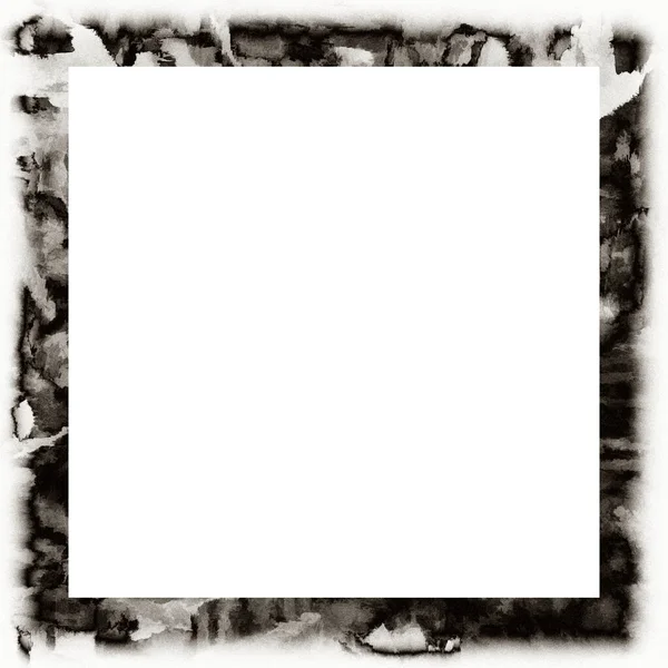 Grunge Scratched Frame Watercolor Texture Black White Copy Space Middle — Stock Photo, Image