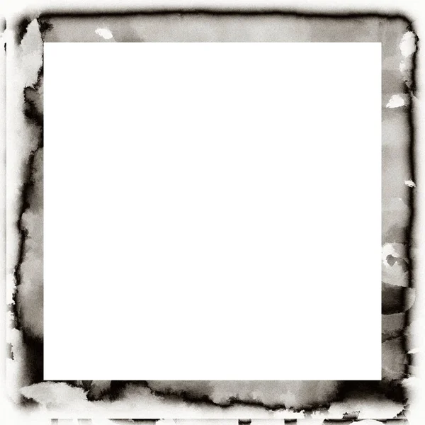 Grunge Scratched Frame Watercolor Texture Black White Copy Space Middle Stock Photo