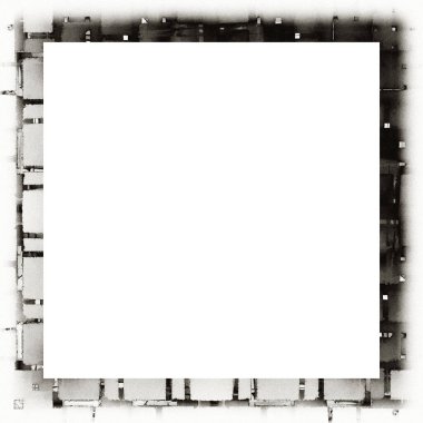 Grunge, suluboya desenli siyah beyaz duvar iskeletini çizmiş. Resim veya reklam metni için ortadaki alanı kopyala.   