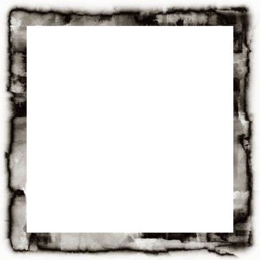 Çizik ve suluboya efektlerle siyah beyaz desenli Grunge çerçeve. Resim veya reklam metni için ortadaki alanı kopyala.     