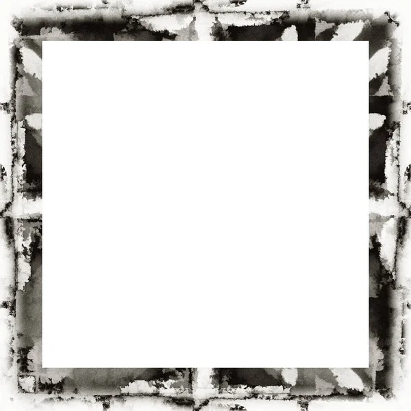 Grunge Cornice Graffiata Texture Acquerello Bianco Nero Copia Spazio Centro — Foto Stock