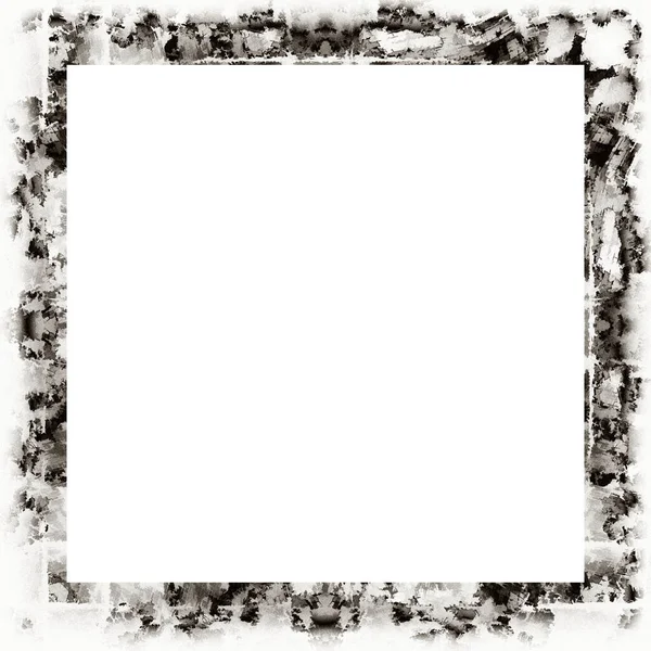 Grunge Scratched Frame Watercolor Texture Black White Copy Space Middle — Stock Photo, Image