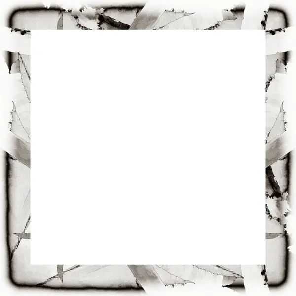 Grunge Scratched Frame Watercolor Texture Black White Copy Space Middle — Stock Photo, Image