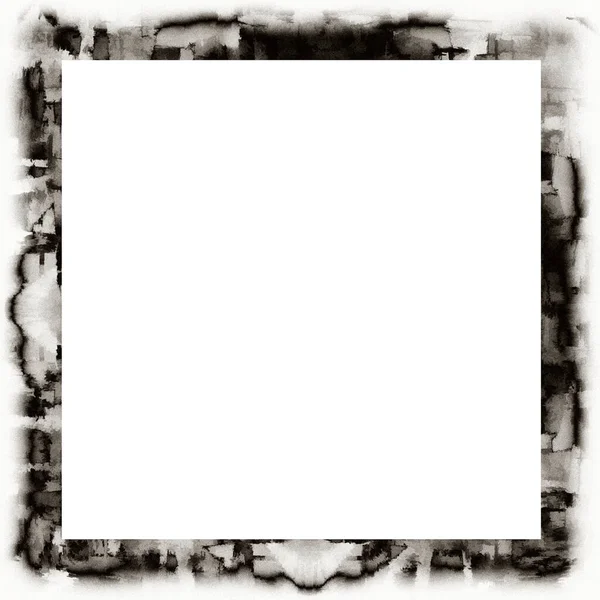 Grunge Salissant Texture Aquarelle Cadre Mural Noir Blanc Espace Vide — Photo