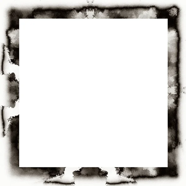 画像やテキストの中央に空のスペースと古いグランジ水彩テクスチャ黒と白の壁フレーム — ストック写真