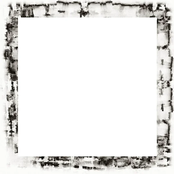 Velho Grunge Textura Aquarela Moldura Parede Preto Branco Com Espaço — Fotografia de Stock