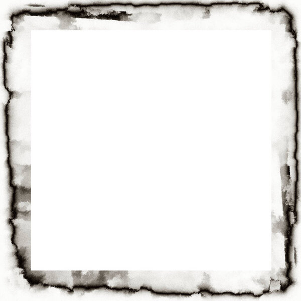 Old grunge watercolor texture black and white wall frame with empty space in the middle for Image or text.