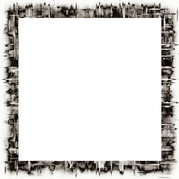 Velho Grunge Textura Aquarela Moldura Parede Preto Branco Com Espaço — Fotografia de Stock