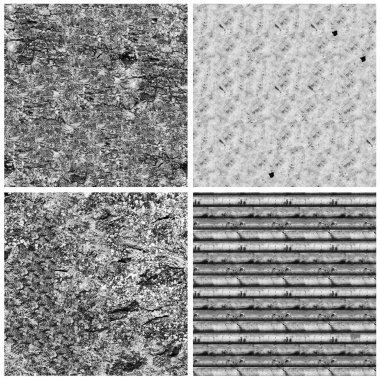 Siyah beyaz 4 grunge taş duvar arkaplan seti