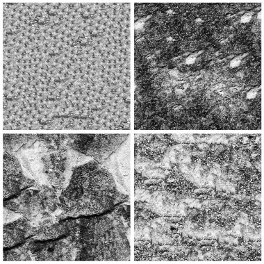 Siyah beyaz 4 grunge taş duvar arkaplan seti