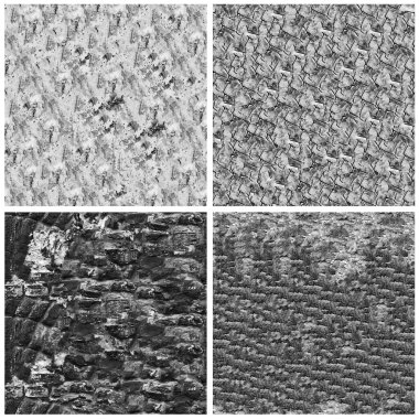 Siyah beyaz 4 grunge taş duvar arkaplan seti