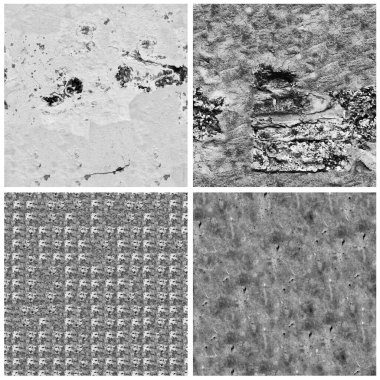 Siyah beyaz 4 grunge taş duvar arkaplan seti